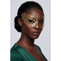 Masque vénitien Bianca rigide doré avec strass - HMJ-047B