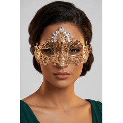 Masque vénitien Gemma rigide doré avec strass - HMJ-055B