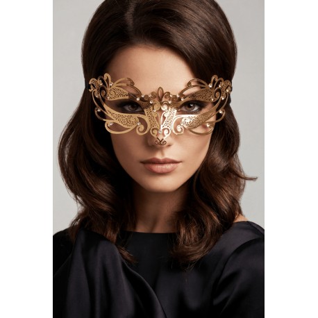 Masque vénitien Gaia rigide doré avec strass - HMJ-061B