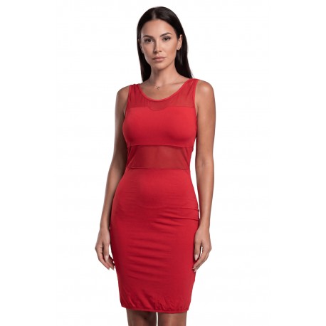 Robe sensuelle et habillée avec maille transparente rouge - LDP1RED