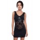 Robe cocktail empiècements dentelle et wetlook
