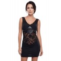 Robe cocktail empiècements dentelle et wetlook