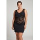 Robe cocktail empiècements dentelle et wetlook