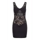 Robe cocktail empiècements dentelle et wetlook