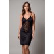 Robe cocktail noire empiècements dentelle